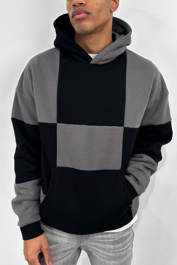 Check Stitch Oversized Hoodie - Black/Charcoal