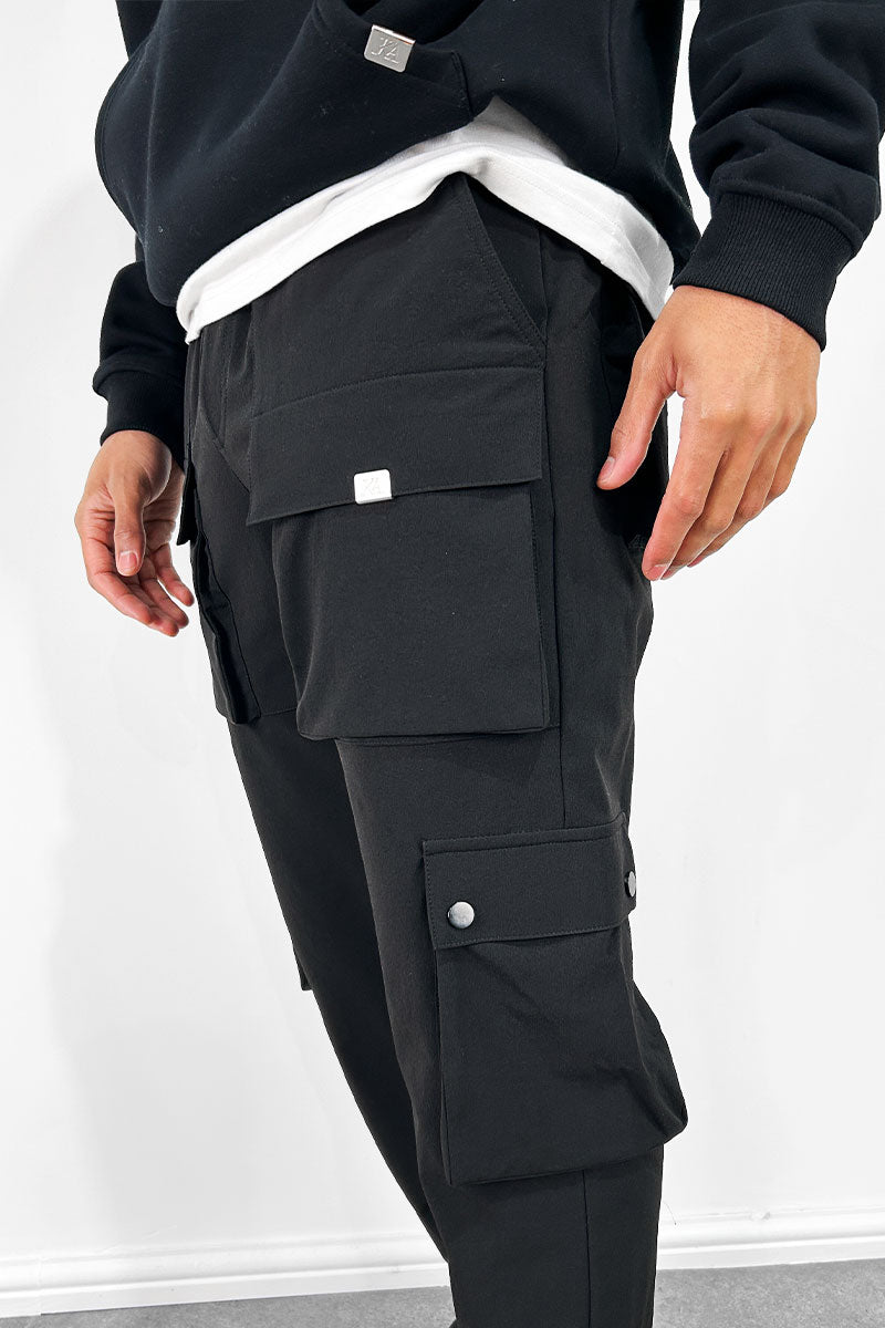 Contrast Band Snap Cargo Pant - Black