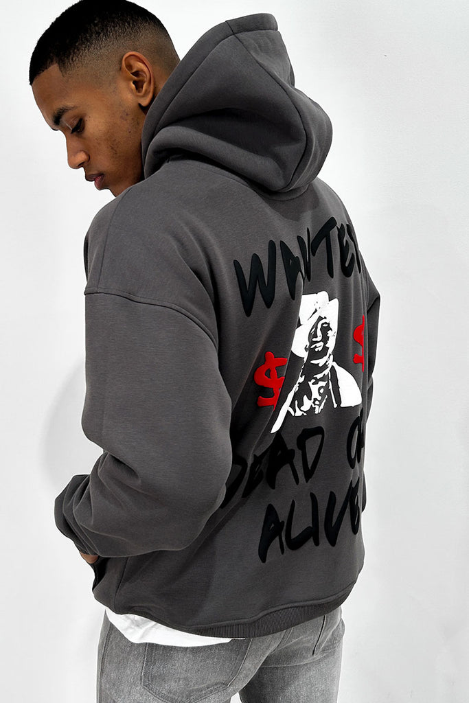 Dead or Alive Puff Print Hoodie - Charcoal