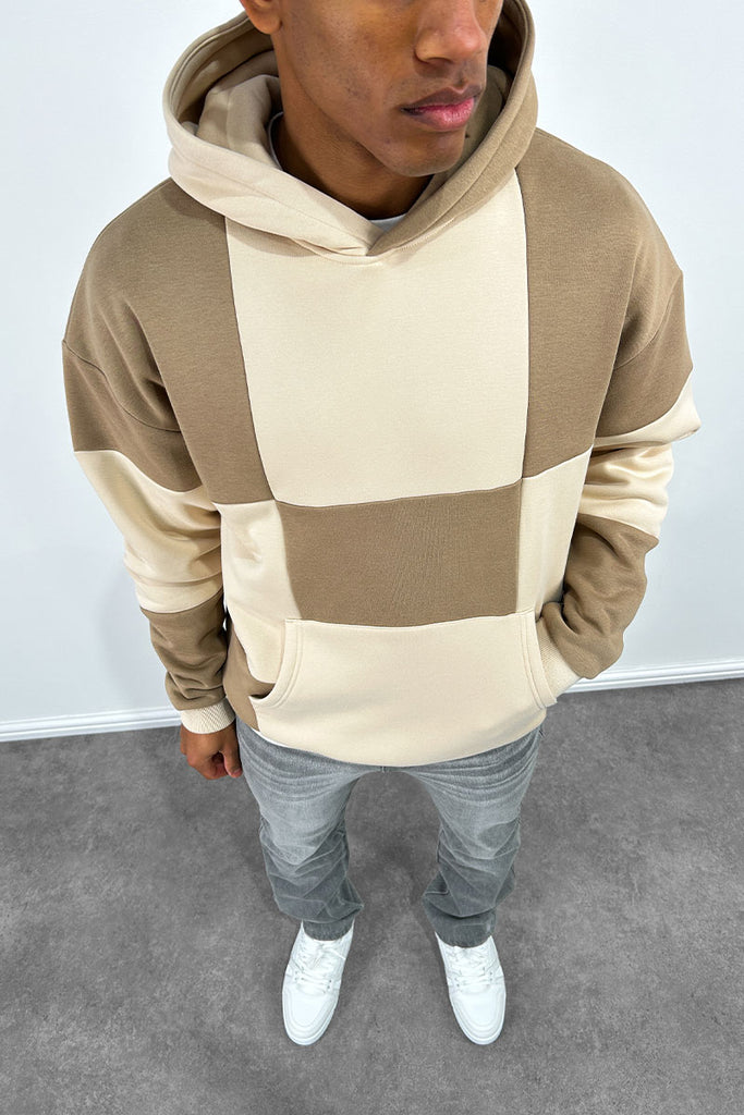 Check Stitch Oversized Hoodie - Stone