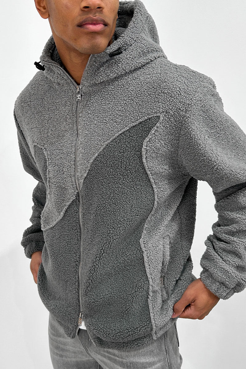 Flame Split Sherpa Pull Over - Grey/Charcoal