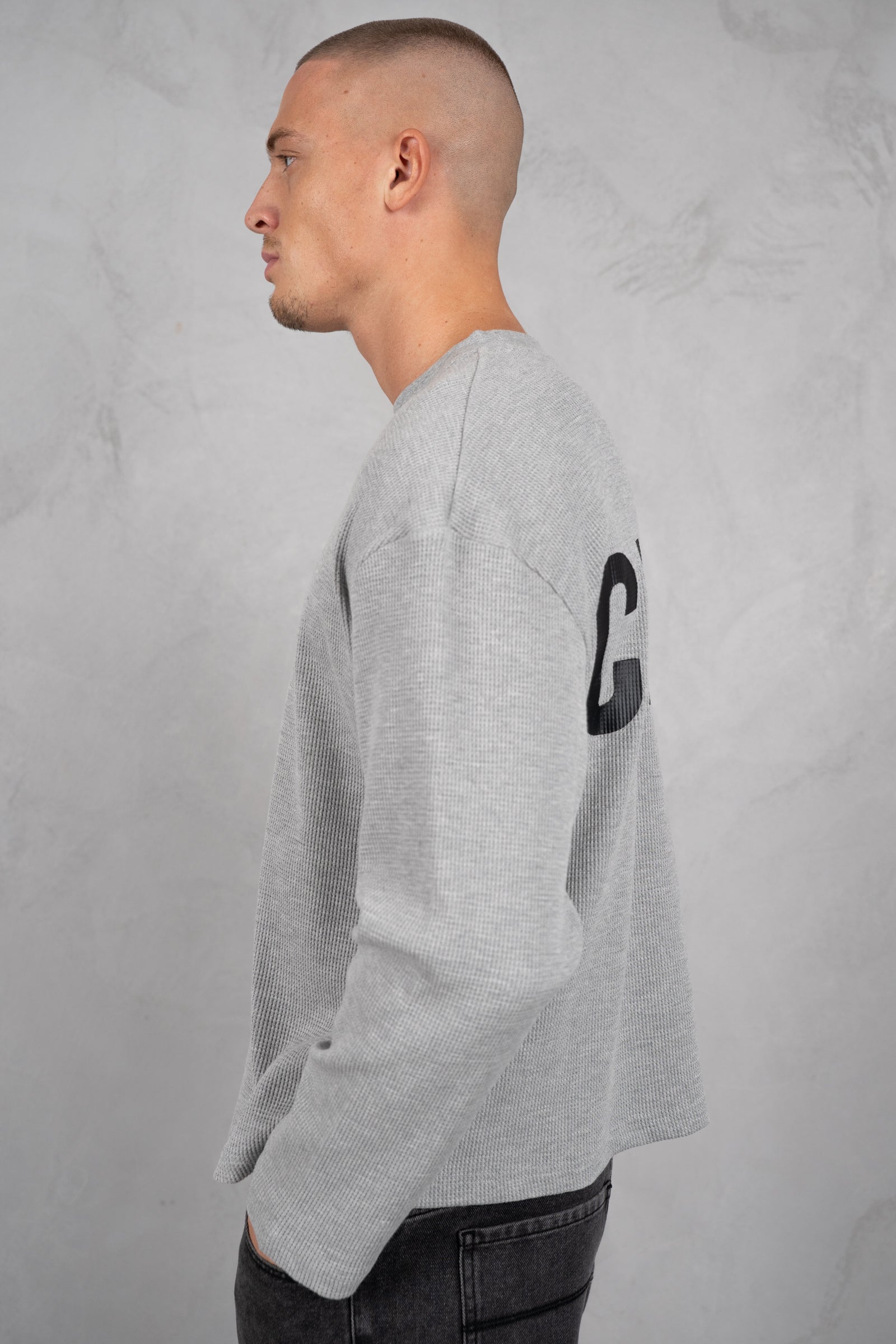 Chaos Long Sleeve Boxy Waffle T-Shirt - Grey