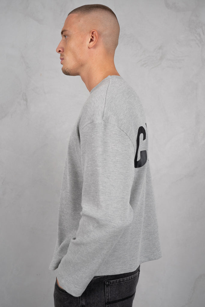 Chaos Long Sleeve Boxy Waffle T-Shirt - Grey