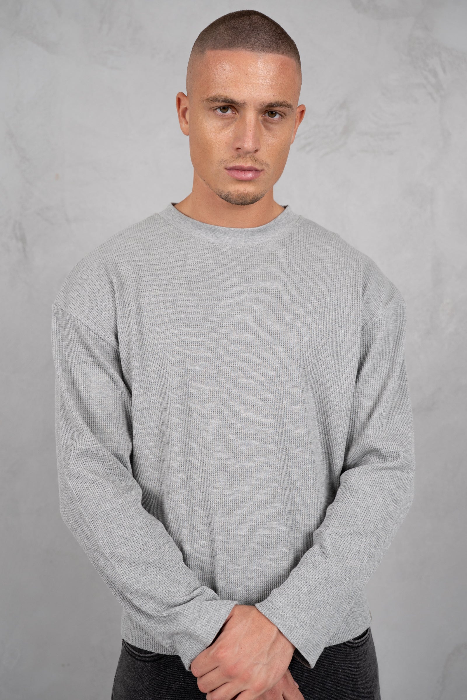 Chaos Long Sleeve Boxy Waffle T-Shirt - Grey