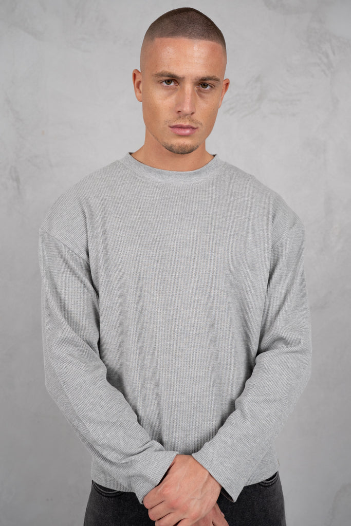 Chaos Long Sleeve Boxy Waffle T-Shirt - Grey