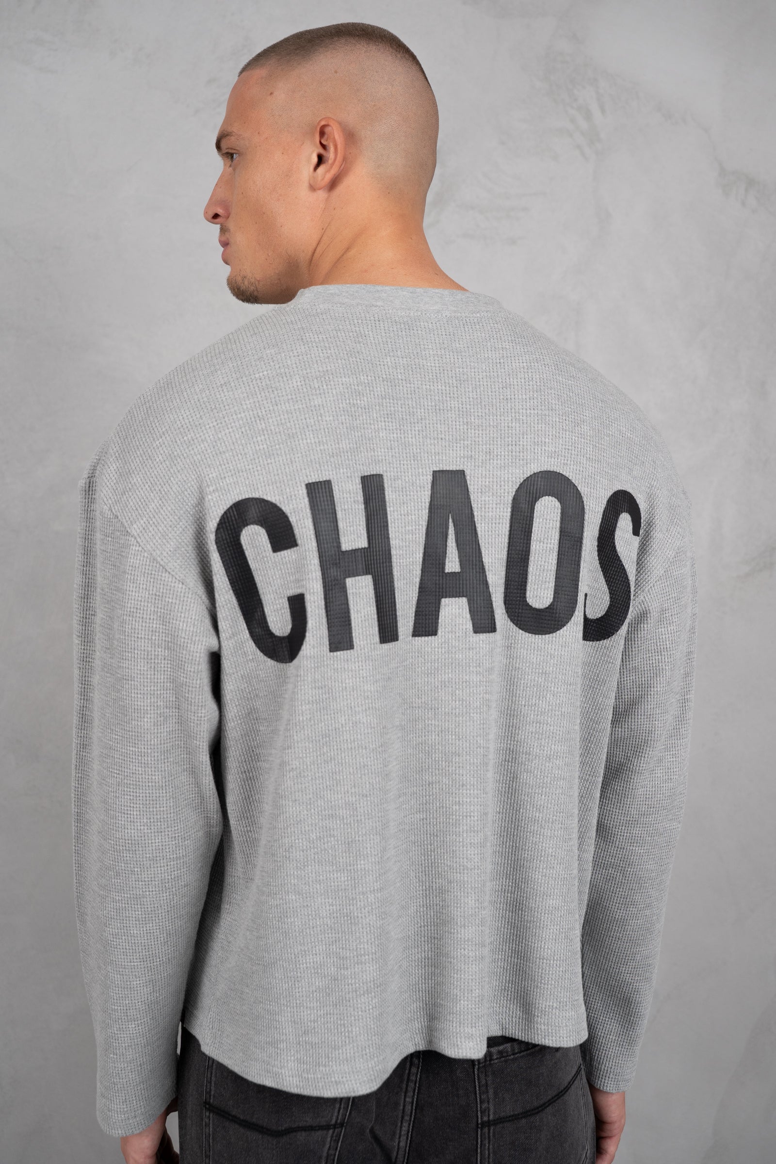 Chaos Long Sleeve Boxy Waffle T-Shirt - Grey