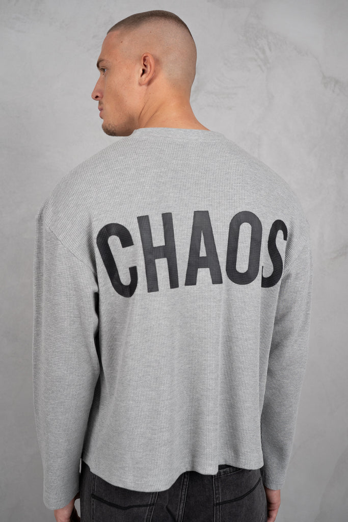 Chaos Long Sleeve Boxy Waffle T-Shirt - Grey
