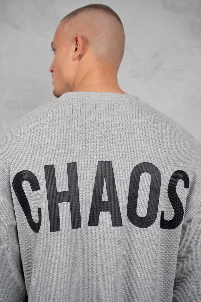 Chaos Long Sleeve Boxy Waffle T-Shirt - Grey