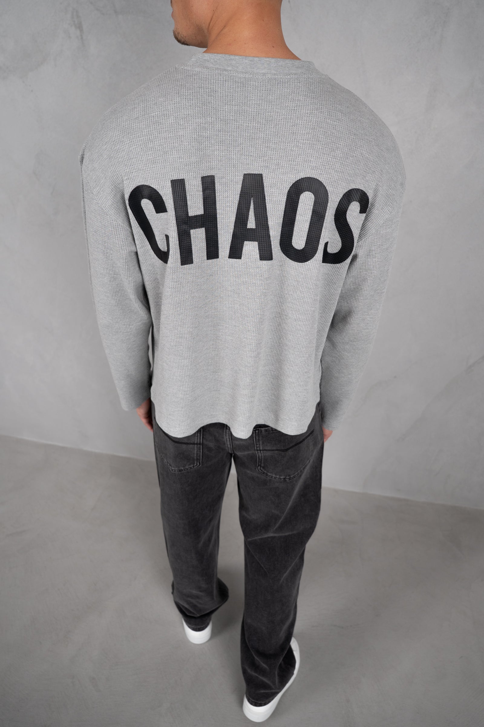 Chaos Long Sleeve Boxy Waffle T-Shirt - Grey