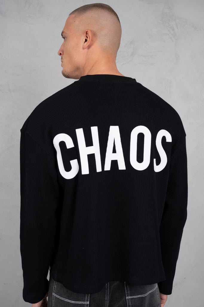 Chaos Long Sleeve Boxy Waffle T-Shirt - Black