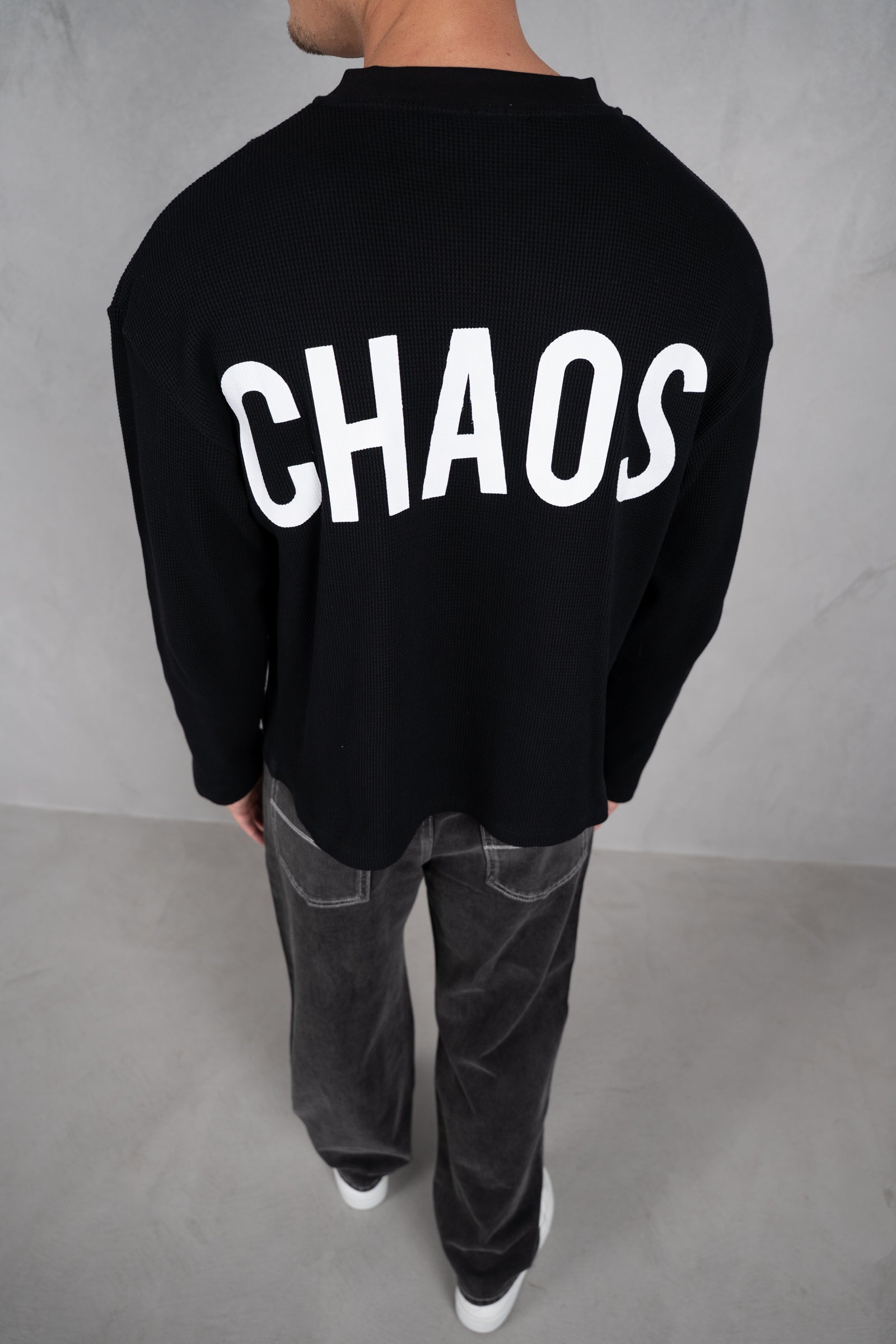 Chaos Long Sleeve Boxy Waffle T-Shirt - Black