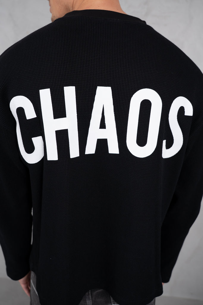 Chaos Long Sleeve Boxy Waffle T-Shirt - Black