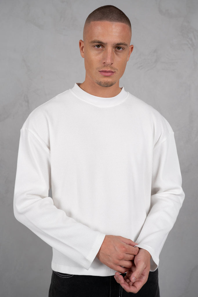 Chaos Long Sleeve Boxy Waffle T-Shirt - White