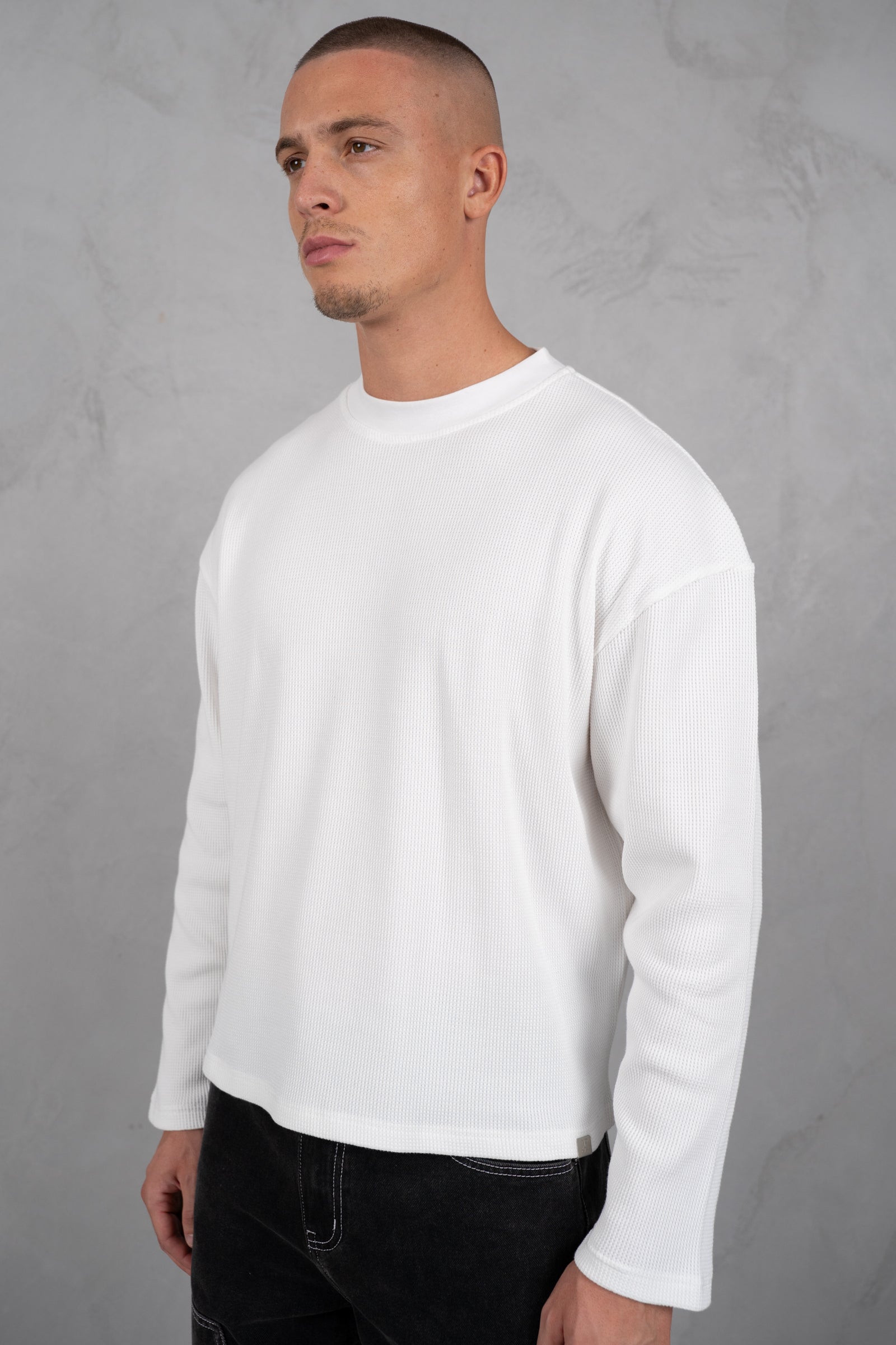 Chaos Long Sleeve Boxy Waffle T-Shirt - White