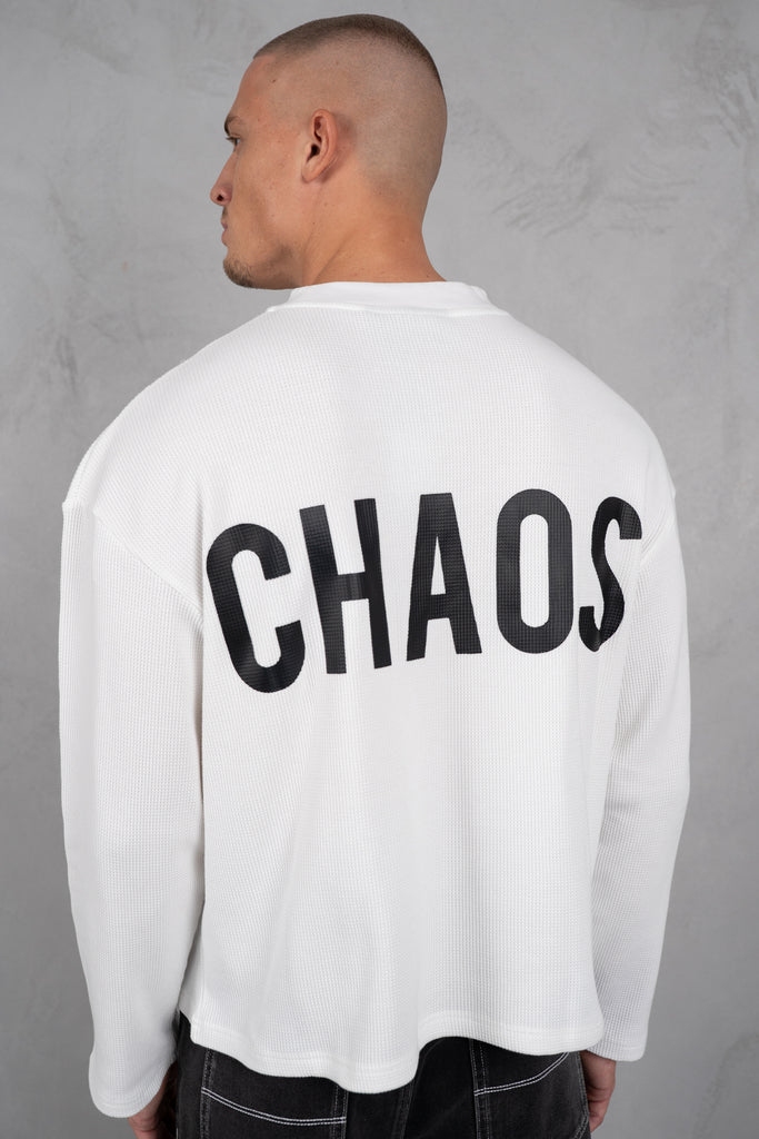 Chaos Long Sleeve Boxy Waffle T-Shirt - White