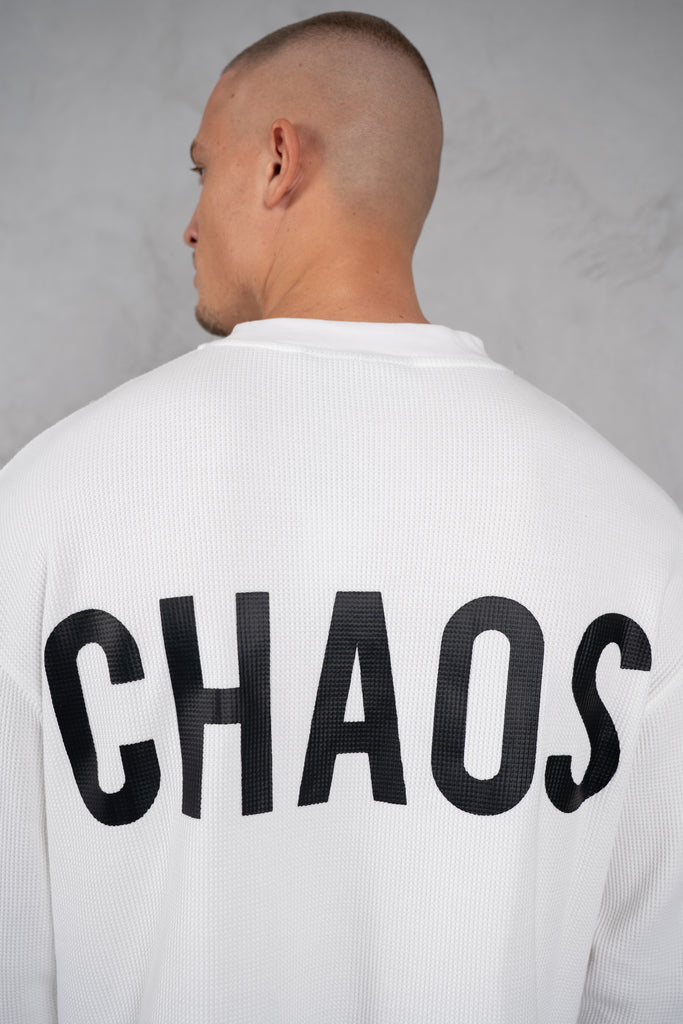 Chaos Long Sleeve Boxy Waffle T-Shirt - White