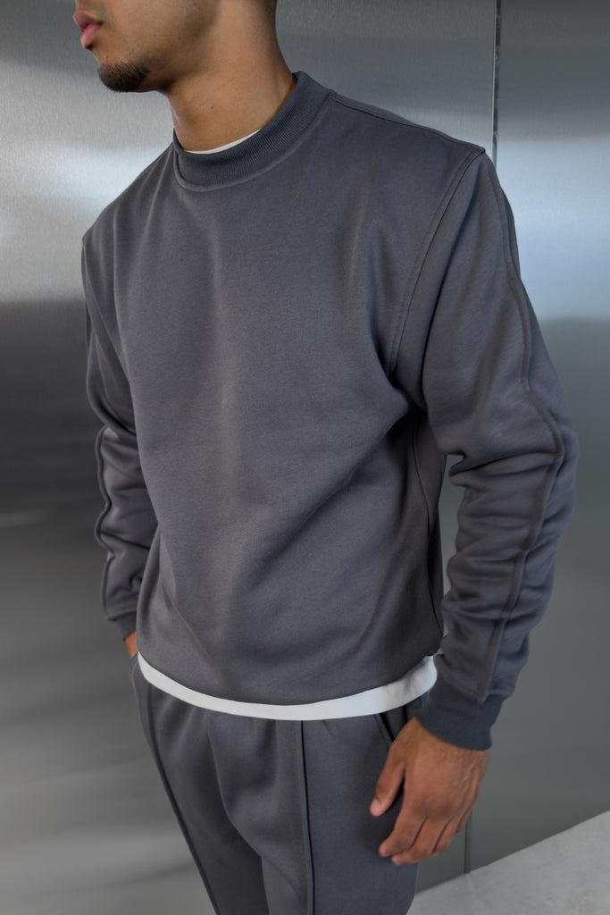 Extended Neck Crew Neck Sweatshirt - Charcoal