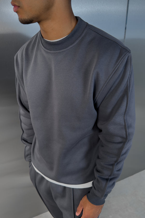 Extended Neck Crew Neck Sweatshirt - Charcoal
