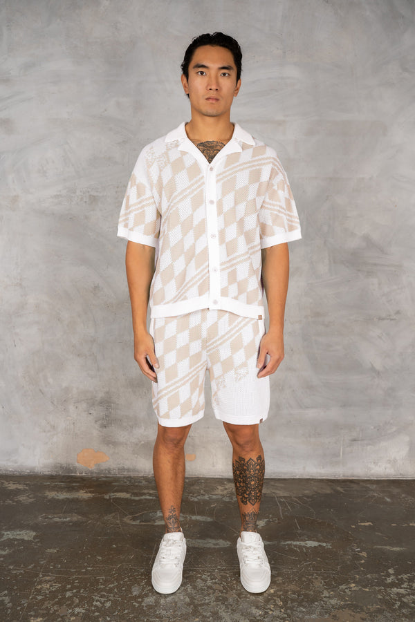 Boxy Checked Knitted Shirt - Taupe