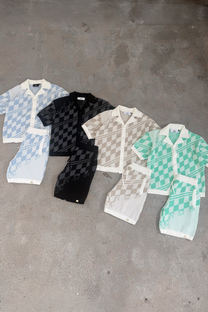 Knitted Checked Shorts - Black/Charcoal