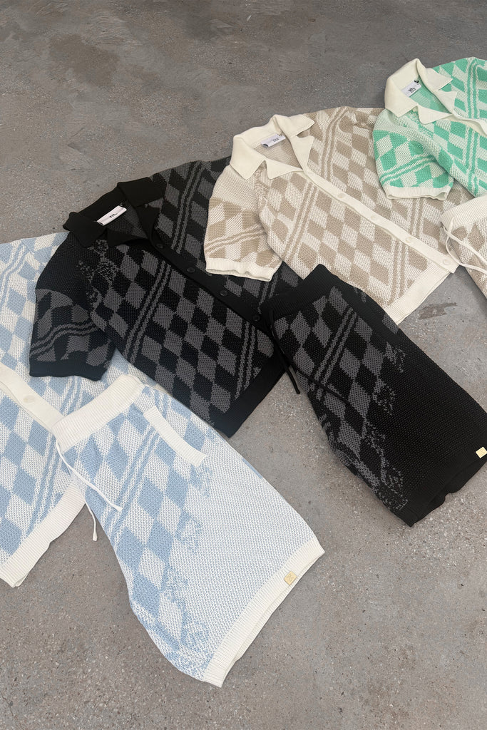 Knitted Checked Shorts - Mint