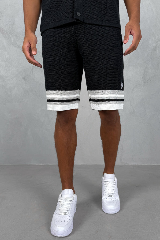 Colour Block Knit Shorts - Black/White