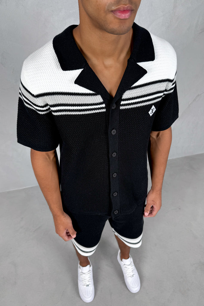 Colour Block Boxy Knit Shirt - Black/White