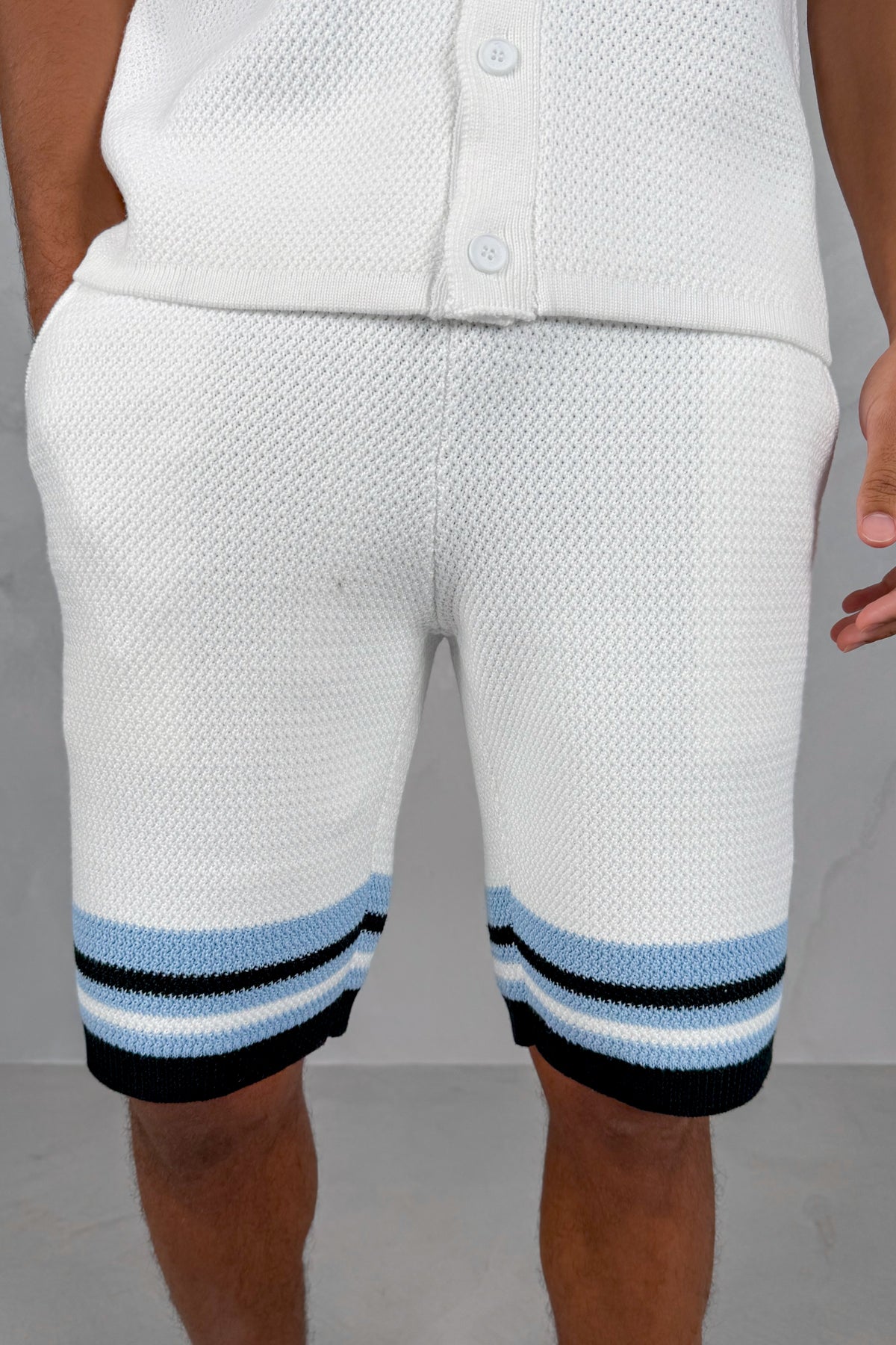 Colour Block Knit Shorts - White/Pastel Blue