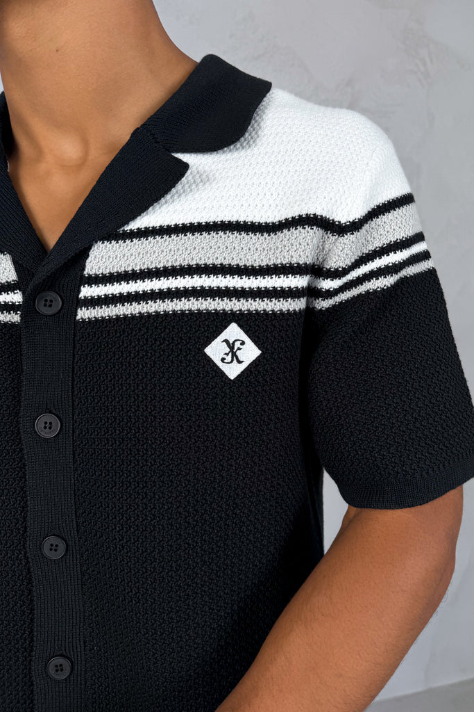 Colour Block Boxy Knit Shirt - Black/White