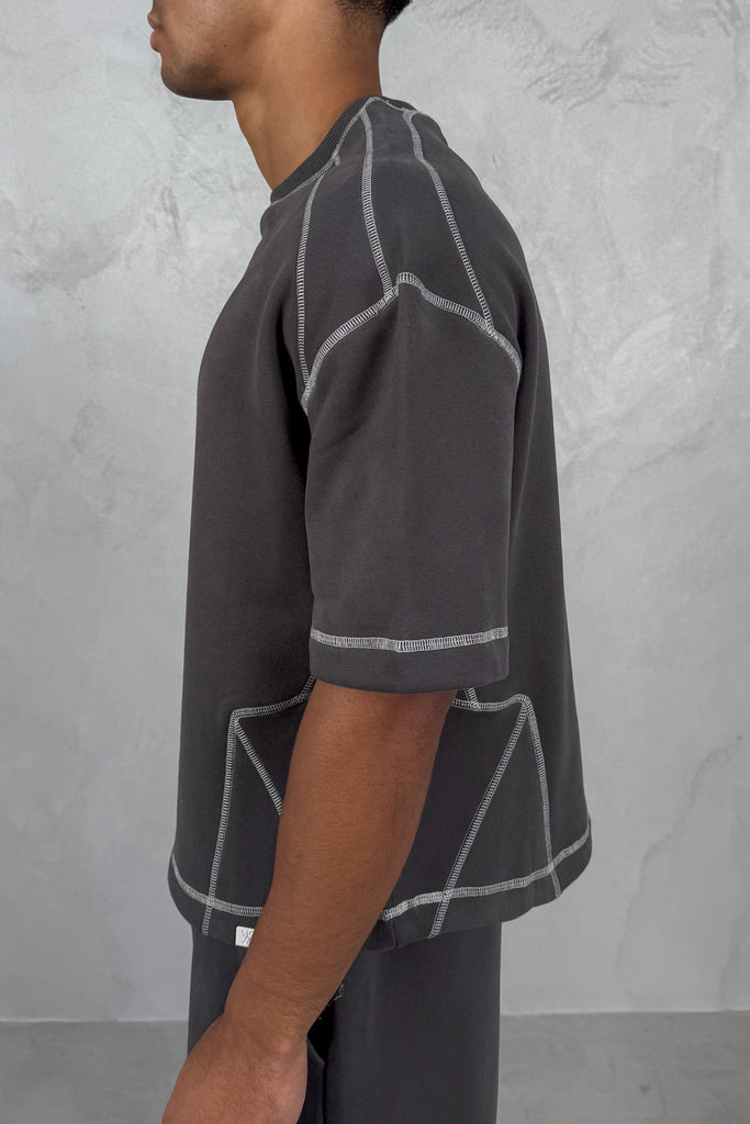 Contrast Stitch Boxy T-Shirt - Charcoal