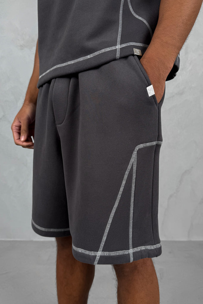 Contrast Stitch Baggy Shorts - Charcoal