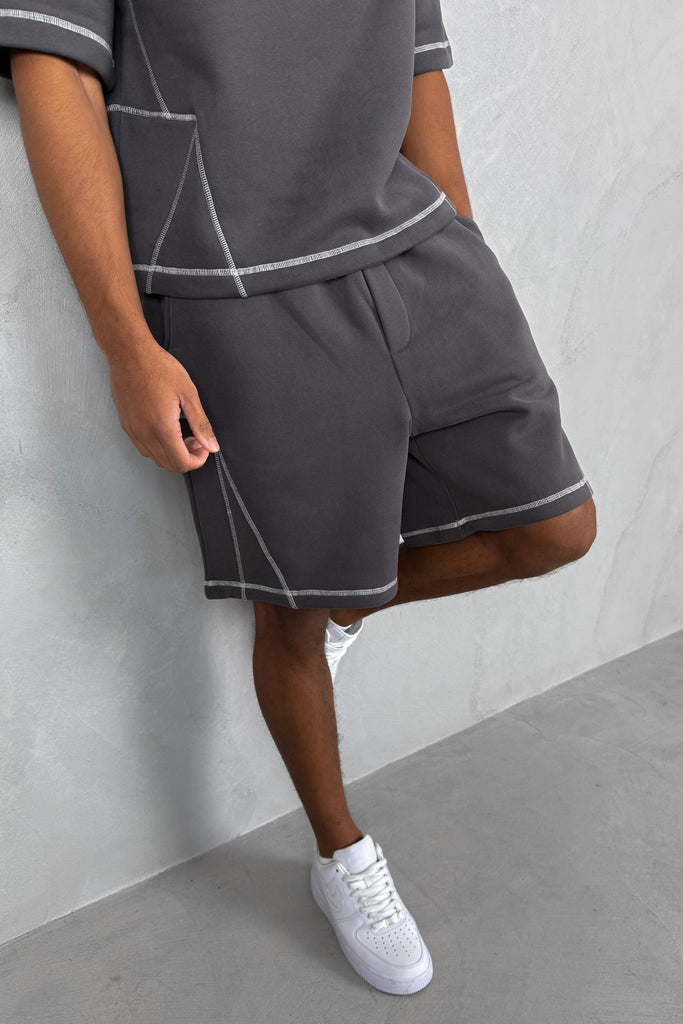 Contrast Stitch Baggy Shorts - Charcoal
