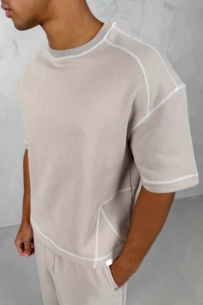 Contrast Stitch Boxy T-Shirt - Grey