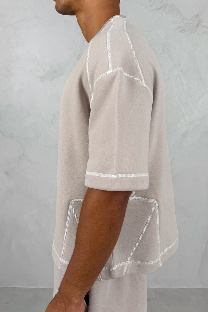Contrast Stitch Boxy T-Shirt - Grey