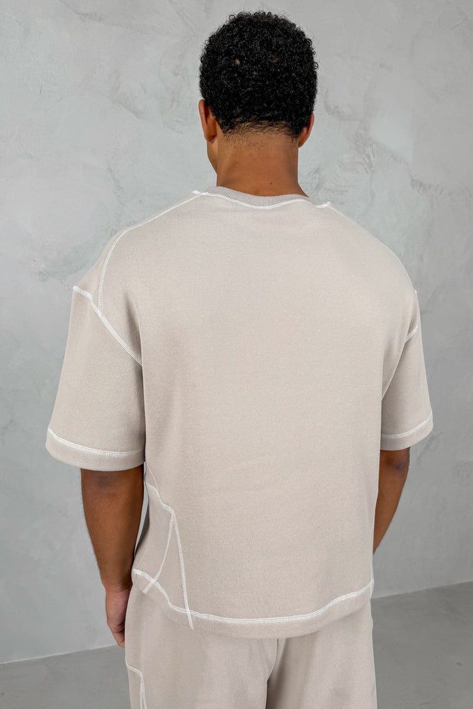 Contrast Stitch Boxy T-Shirt - Grey