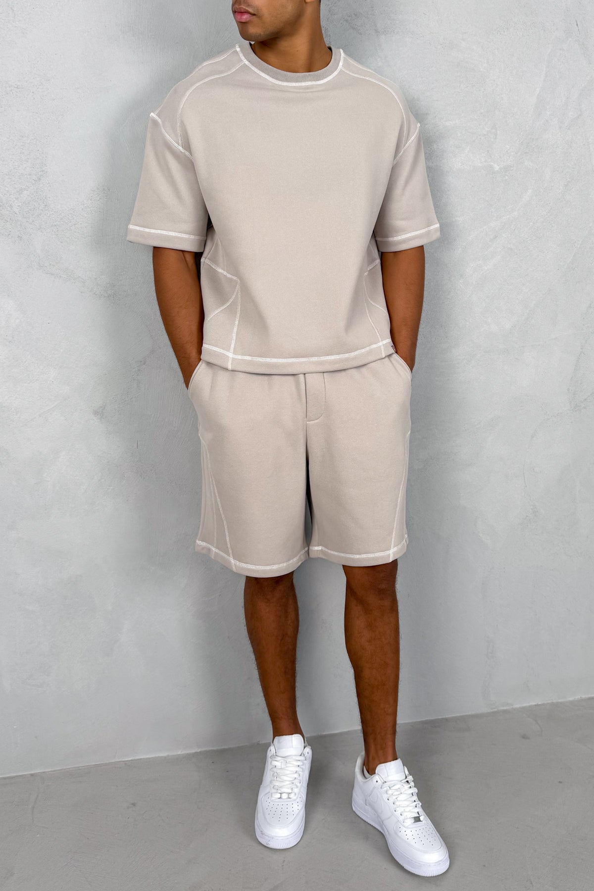 Contrast Stitch Baggy Shorts - Grey