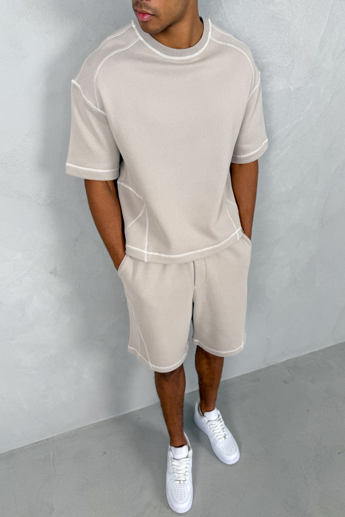 Contrast Stitch Boxy T-Shirt - Grey