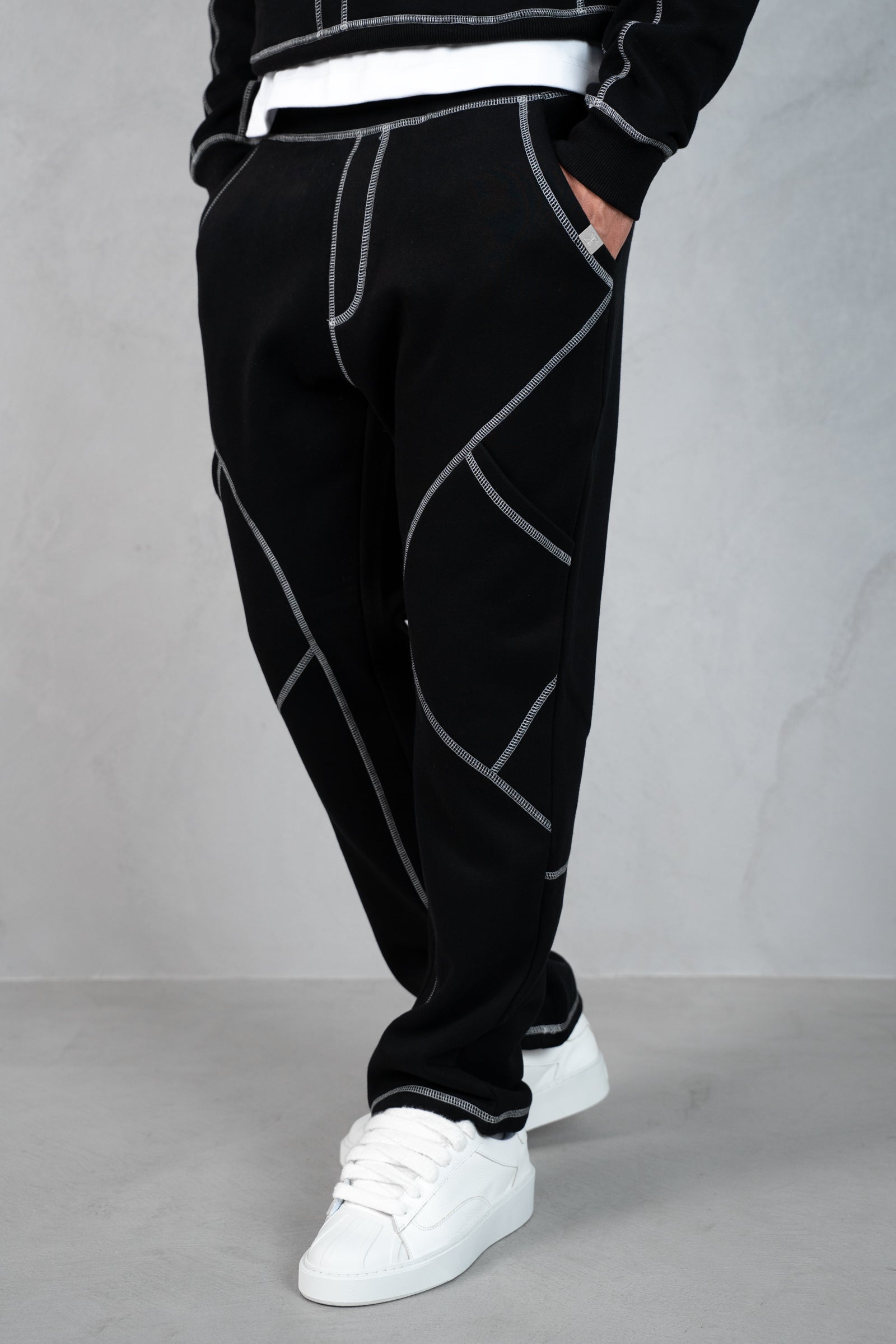 Contrast Stitch Straight Leg Jogger - Black