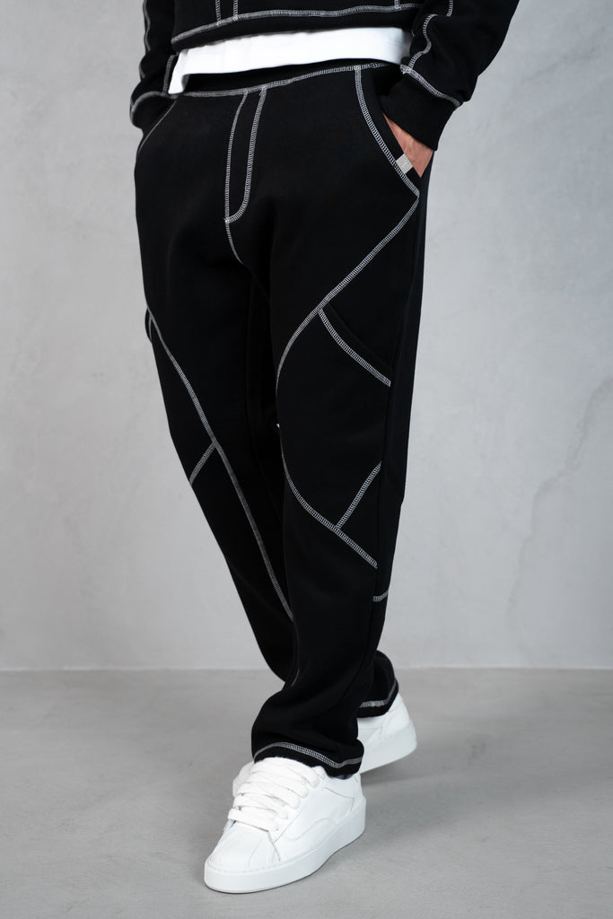 Contrast Stitch Straight Leg Jogger - Black
