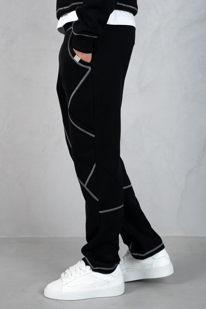 Contrast Stitch Straight Leg Jogger - Black