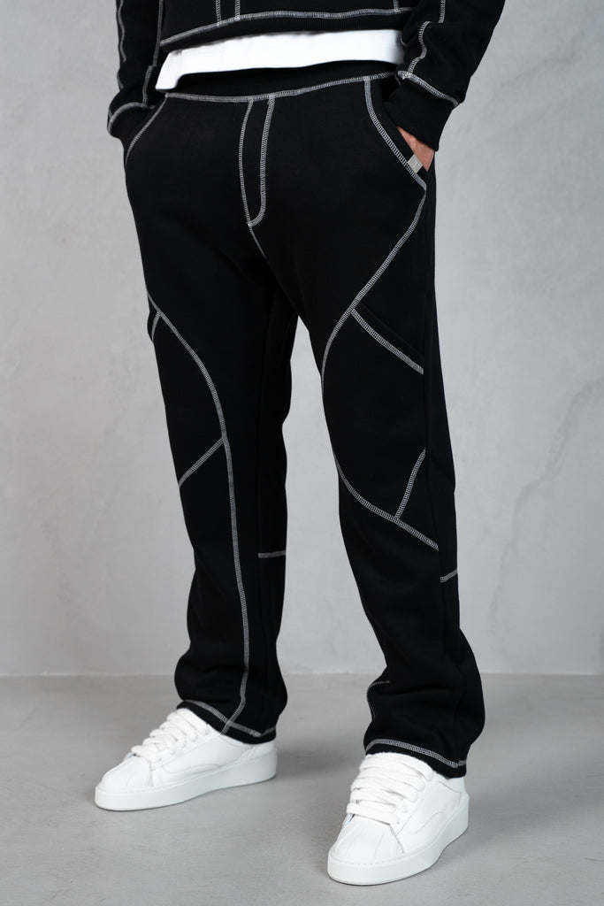 Contrast Stitch Straight Leg Jogger - Black