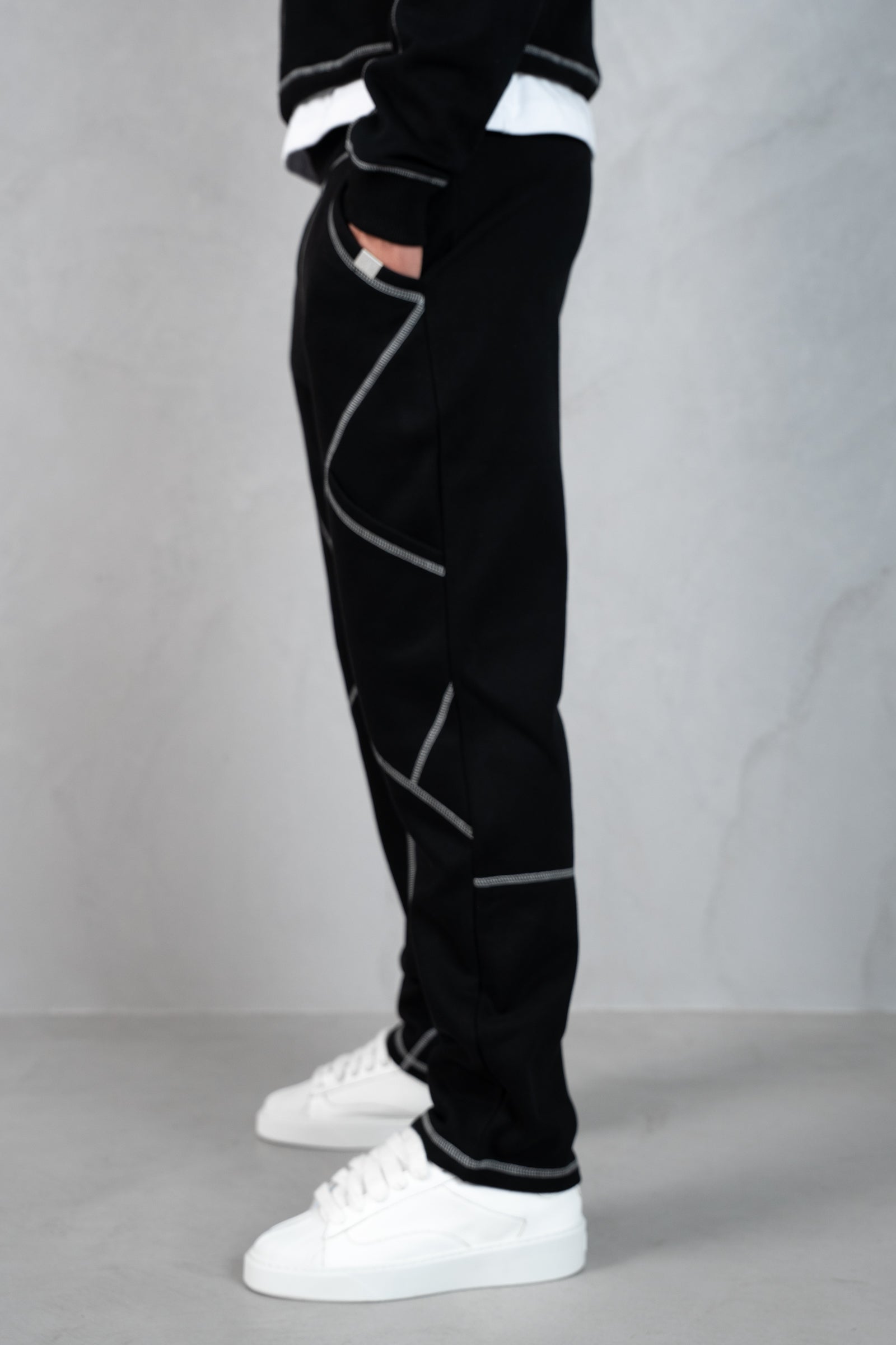 Contrast Stitch Straight Leg Jogger - Black