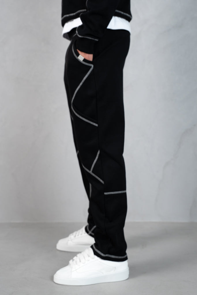 Contrast Stitch Straight Leg Jogger - Black