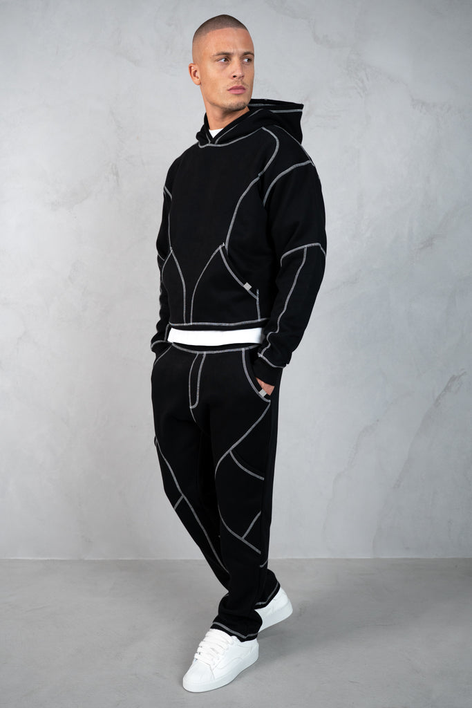 Contrast Stitch Straight Leg Jogger - Black