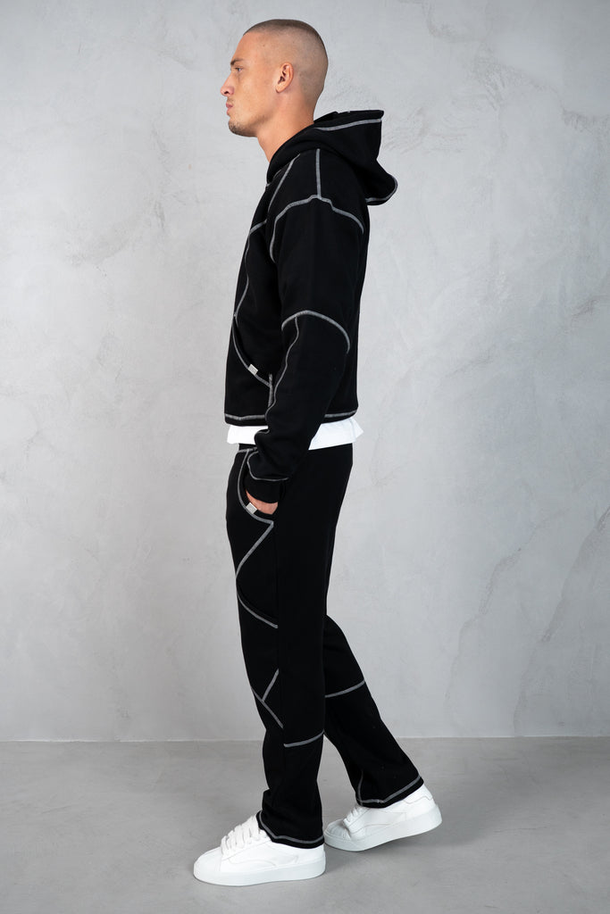 Contrast Stitch Straight Leg Jogger - Black