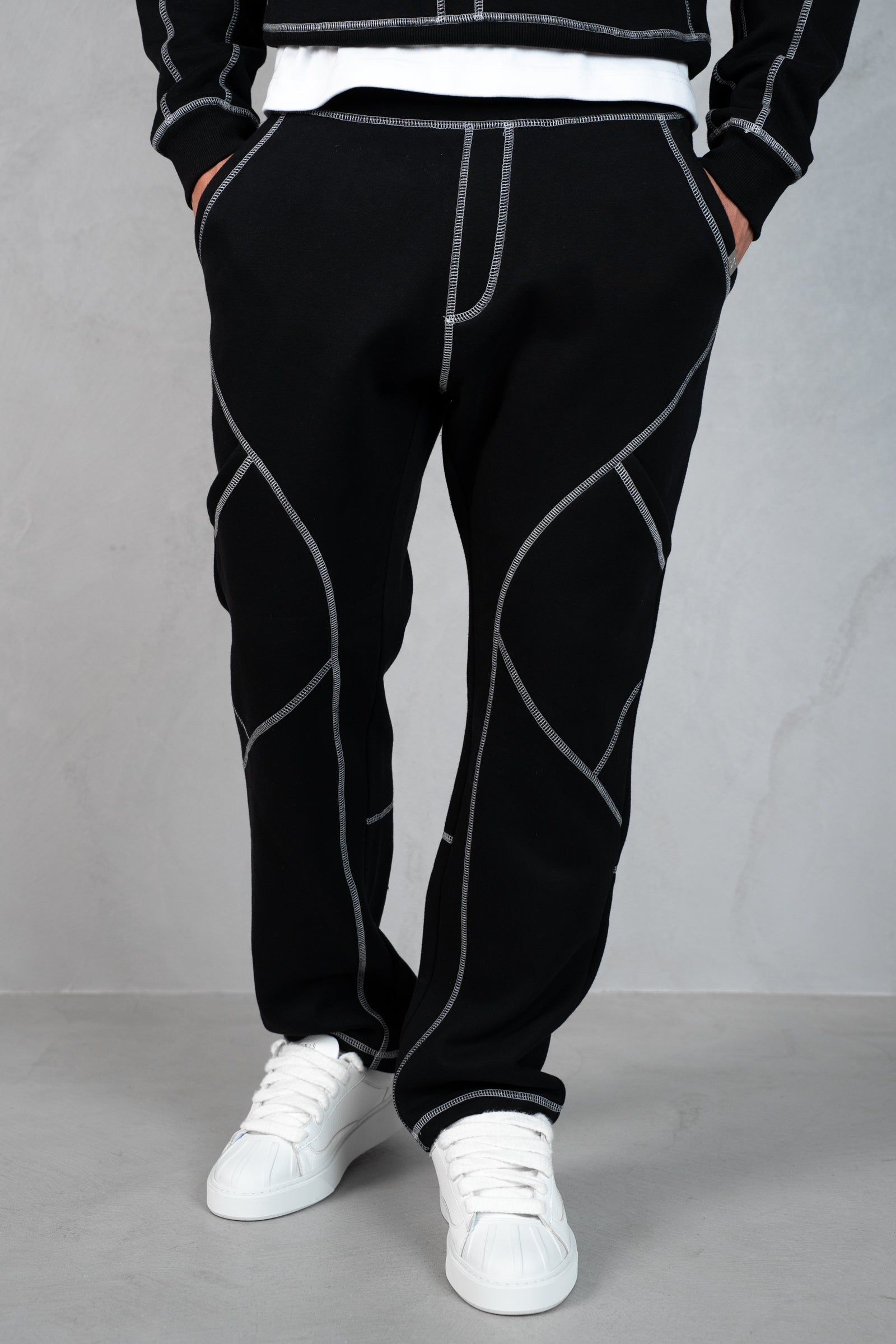 Contrast Stitch Straight Leg Jogger - Black