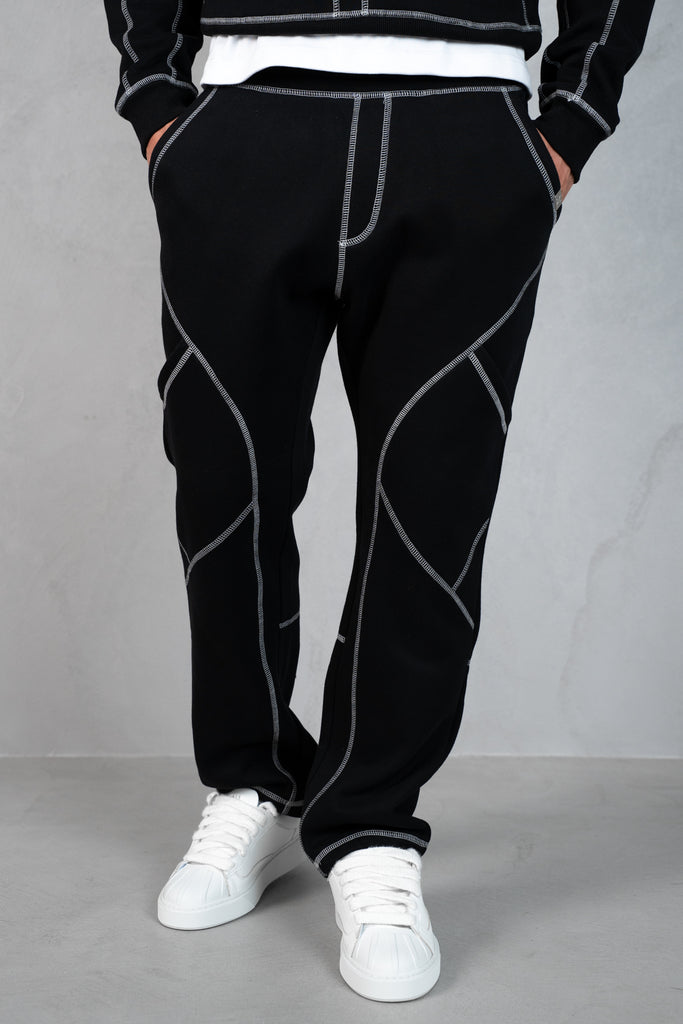 Contrast Stitch Straight Leg Jogger - Black