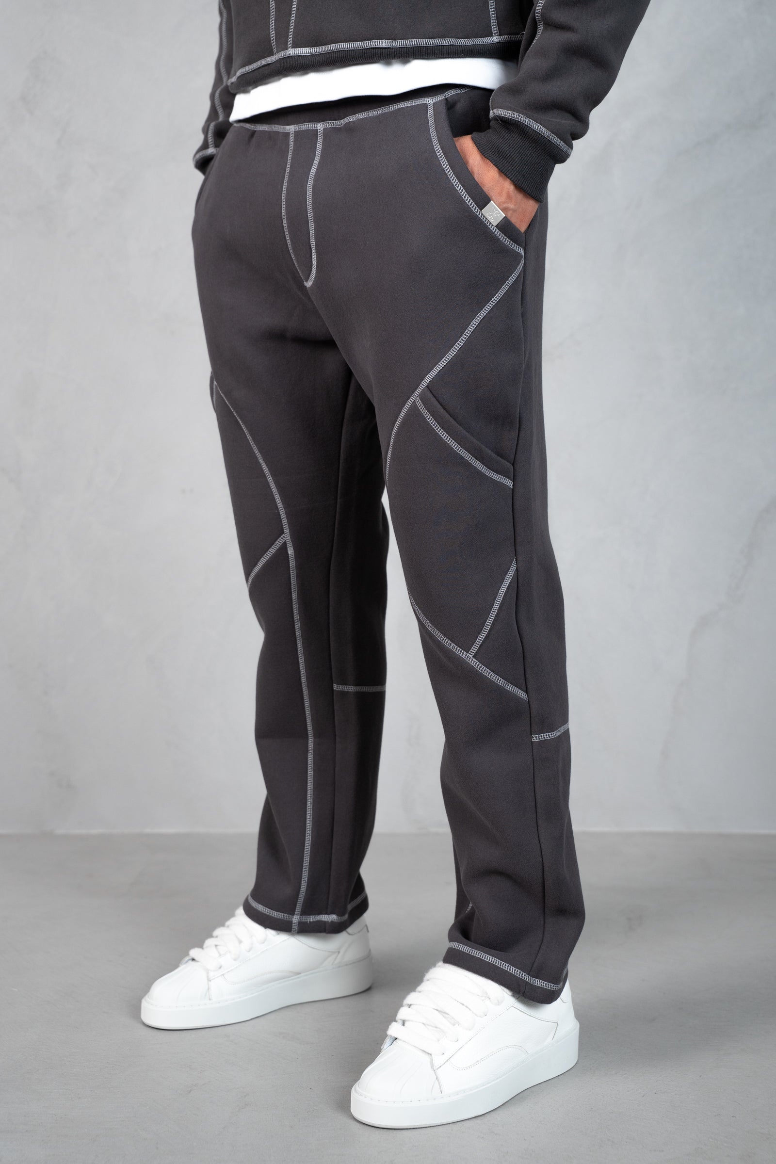 Contrast Stitch Straight Leg Jogger - Charcoal