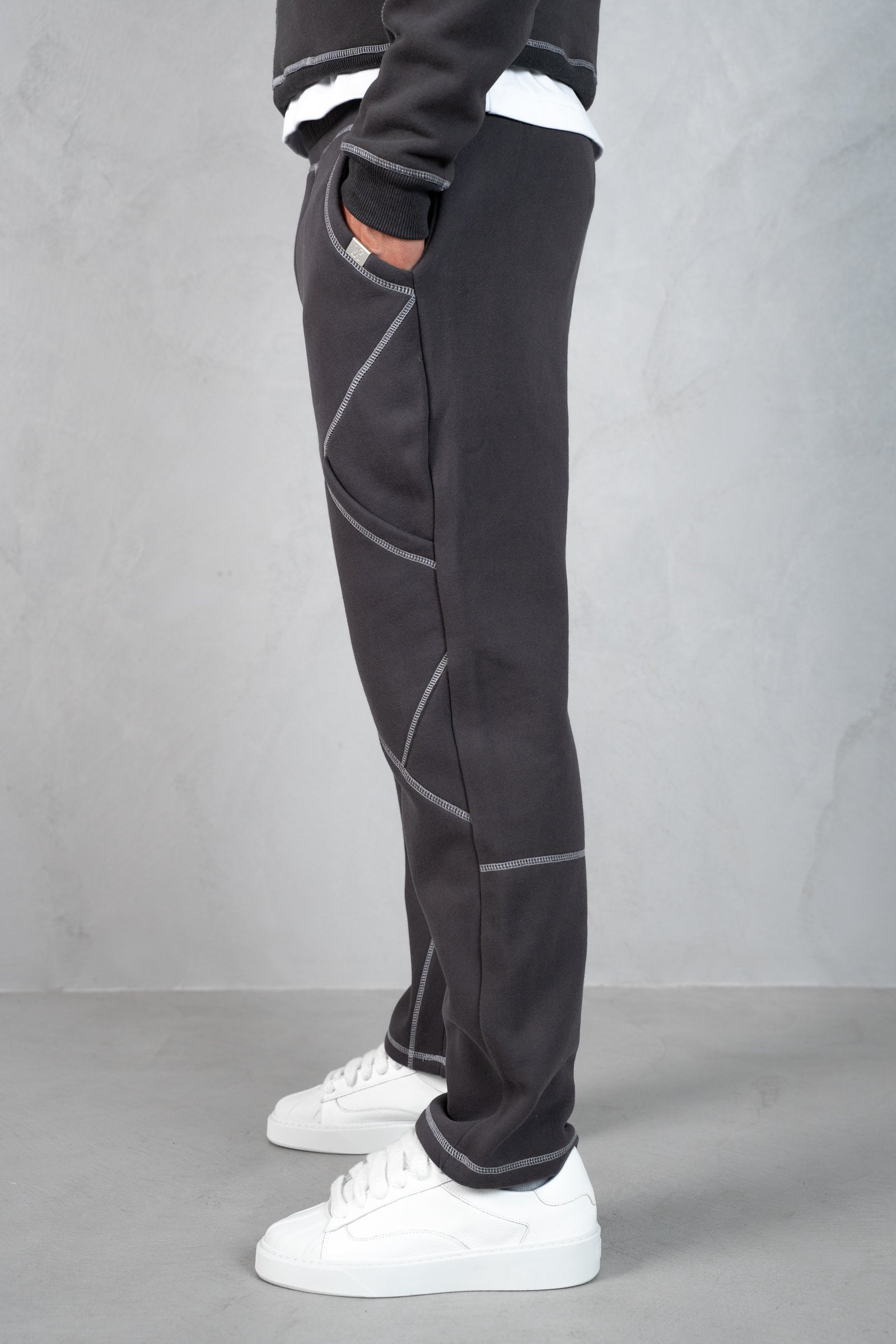 Contrast Stitch Straight Leg Jogger - Charcoal