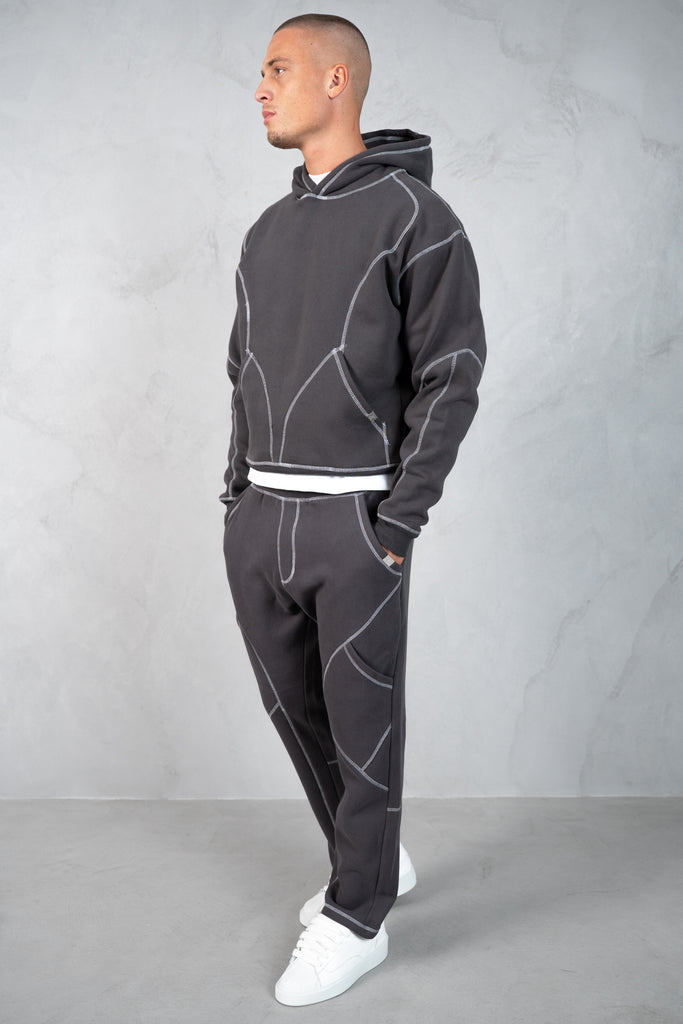 Contrast Stitch Pull Over Hoody - Charcoal